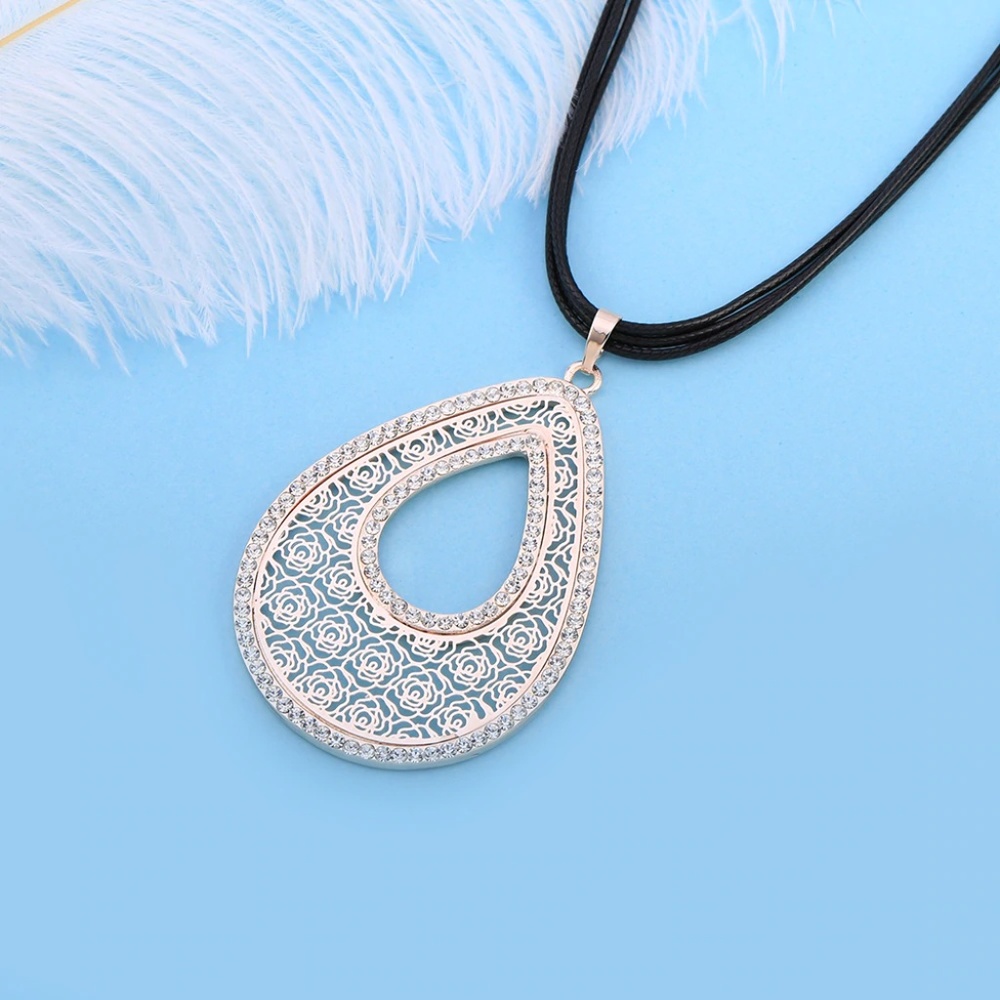 New Teardrop gold plated pendant leather chain